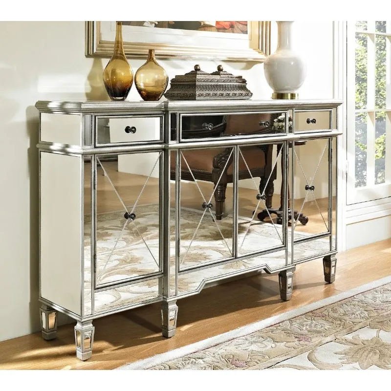 60" Silver Wood Frame Mirrored Panels Storage Sideboard Buffet Cabinet for Living Room, Customized
60" Silver Wood Frame Mirrored Panels Storage Sideboard Buffet Cabinet for Living Room, Customized