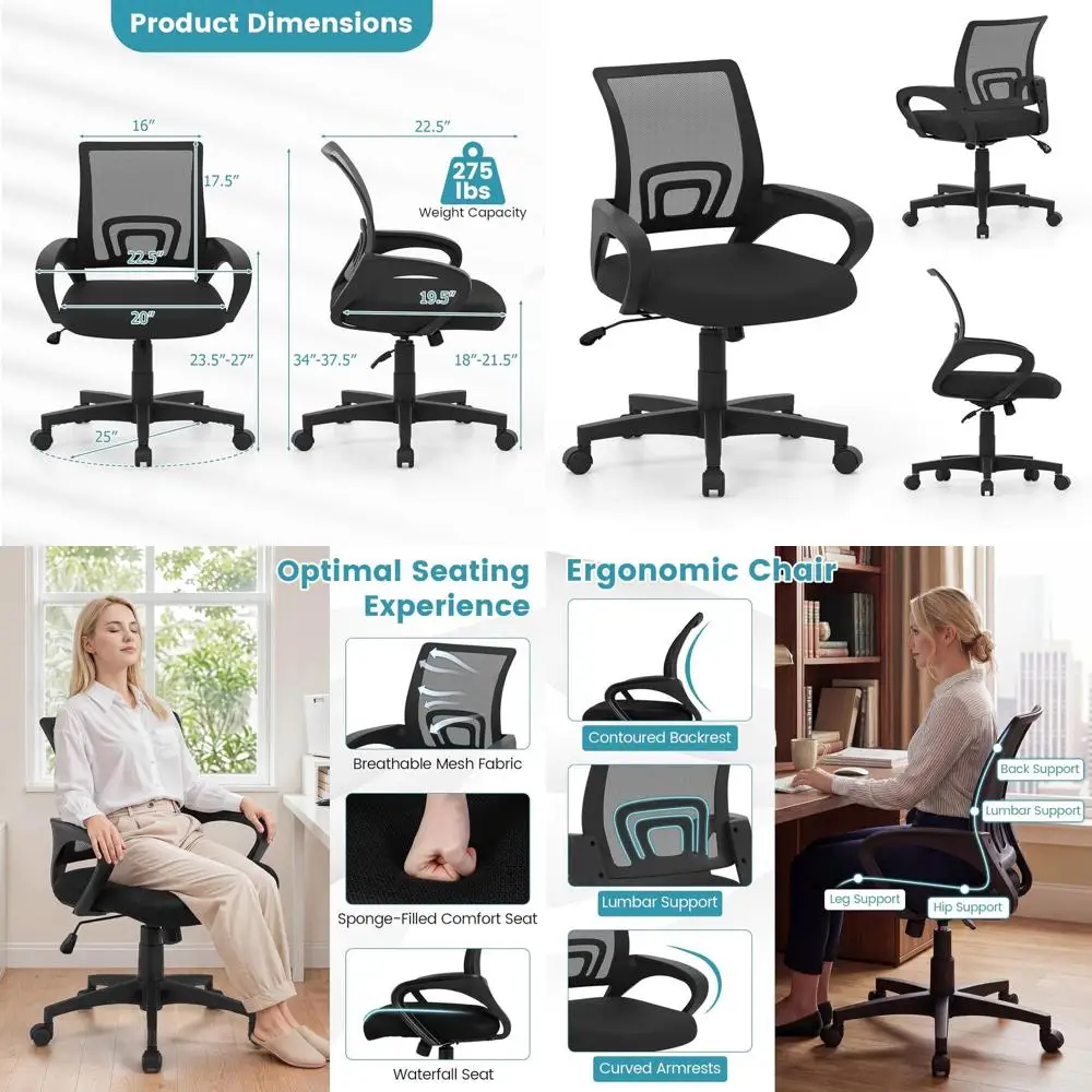 Mid-Back Ergonomic Mesh Chair with Lumbar Support, Adjustable Height, Breathable Backrest for Home Office and Gaming
Mid-Back Ergonomic Mesh Chair with Lumbar Support, Adjustable Height, Breathable Backrest for Home Office and Gaming
