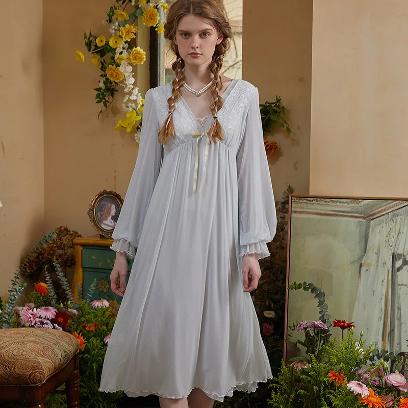 Vintage Loose Modal Nightgown Women Sweet Mesh V Neck Nighty Fairy Lace Long Night Dress Romantic Princess Sleepwear Nightwear
Vintage Loose Modal Nightgown Women Sweet Mesh V Neck Nighty Fairy Lace Long Night Dress Romantic Princess Sleepwear Nightwear