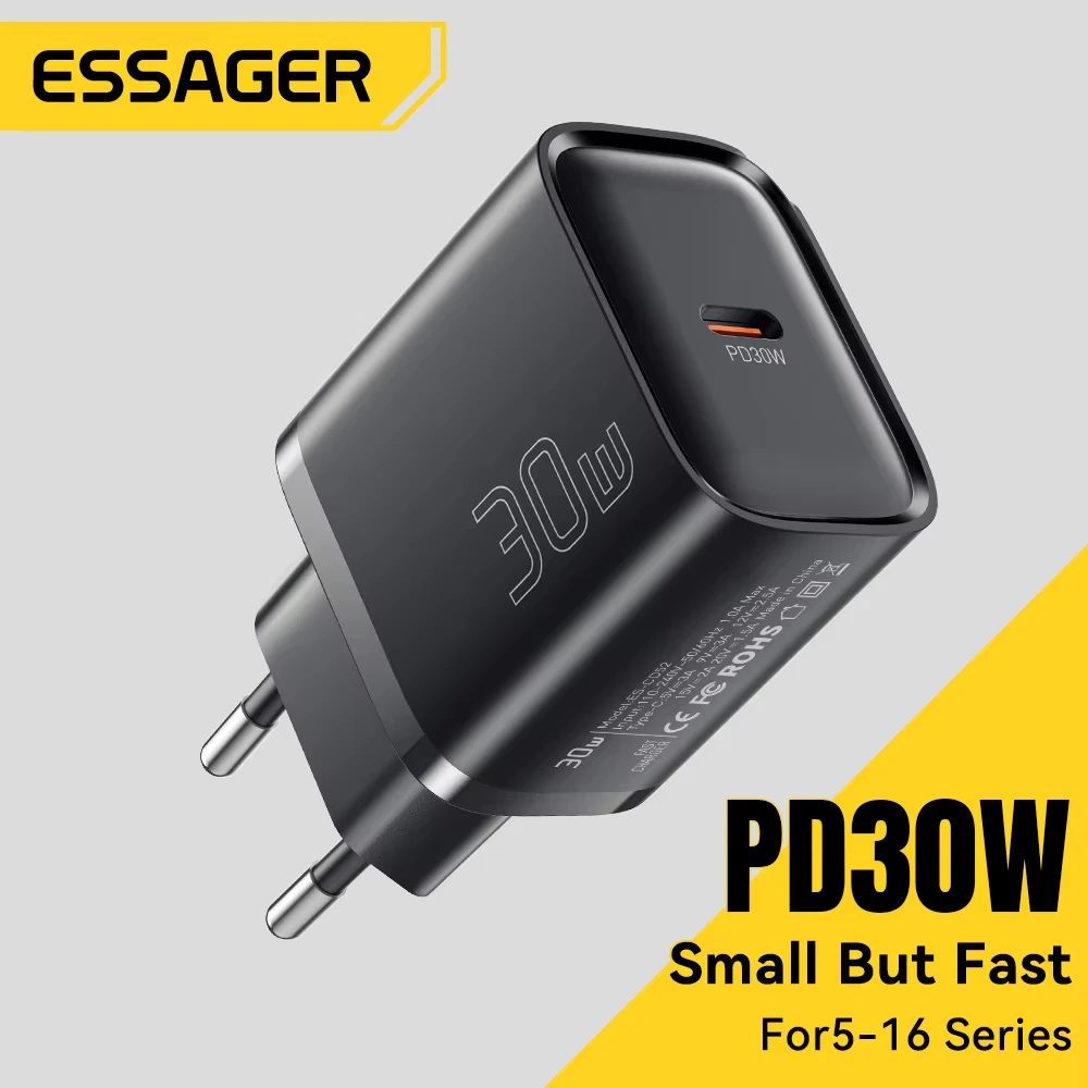 Essager Mini 30W Type C PD QC3.0 Fast Charger for iPhone 16/15/14/13 pro Samsung S25 Xiaomi iPad - Travel Adapter
Essager Mini 30W Type C PD QC3.0 Fast Charger for iPhone 16/15/14/13 pro Samsung S25 Xiaomi iPad - Travel Adapter