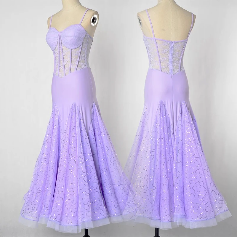 Sexy Lace Ballroom Dance Dress Purple Black Sequins Tango Dancing Clothes Customized Competition Dresses Prom Waltz Dress DL8361
Sexy Lace Ballroom Dance Dress Purple Black Sequins Tango Dancing Clothes Customized Competition Dresses Prom Waltz Dress DL8361