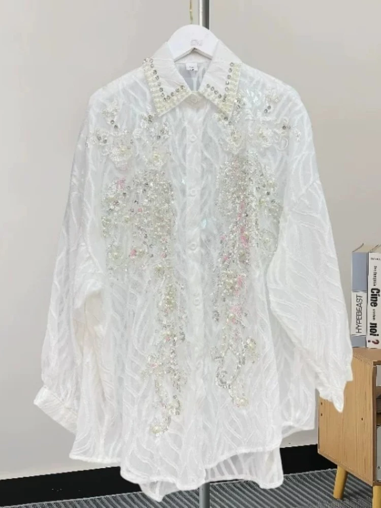 Shirt Designer Heavy Beaded Sequins Women 2025 Spring New Sophisticated Loose Elegant Blouse Single Chic Feminine Button So Top
Shirt Designer Heavy Beaded Sequins Women 2025 Spring New Sophisticated Loose Elegant Blouse Single Chic Feminine Button So Top