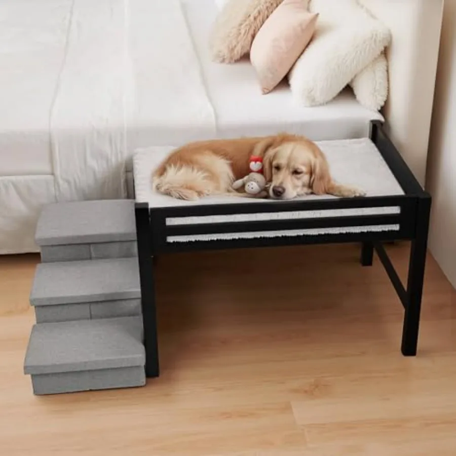 41''x27'' Wooden Elevated Dog Bed with 3-Step Stairs Guardrail Foldable Pet Cosleeper Bed with Removable Mattress Bassinet-Styl
41''x27'' Wooden Elevated Dog Bed with 3-Step Stairs Guardrail Foldable Pet Cosleeper Bed with Removable Mattress Bassinet-Styl