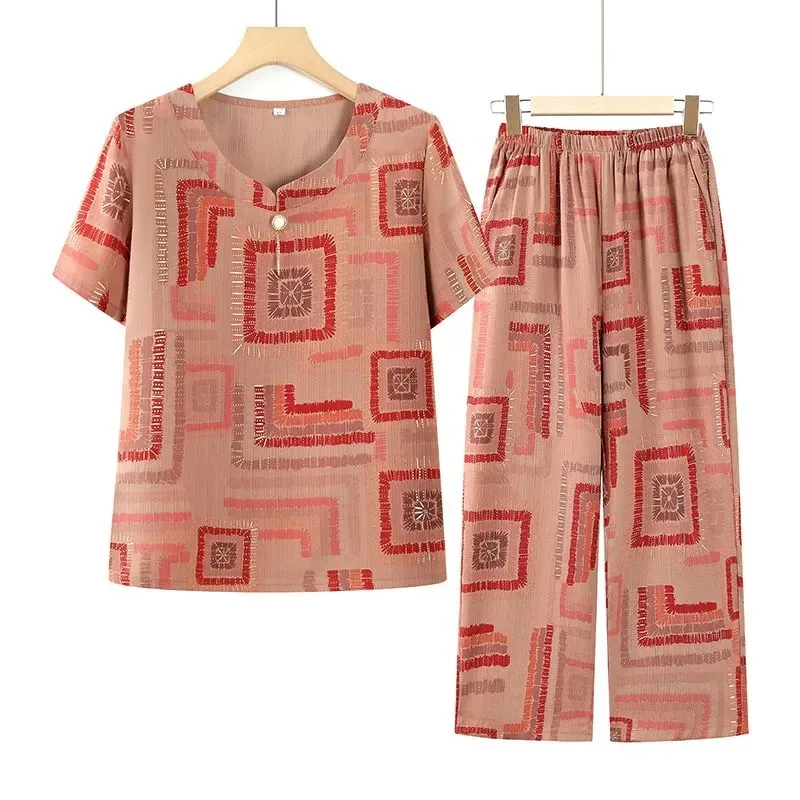 Elderly Women Geometric Print 2-Piece Set Short Sleeve Top and Pants
Elderly Women Geometric Print 2-Piece Set Short Sleeve Top and Pants