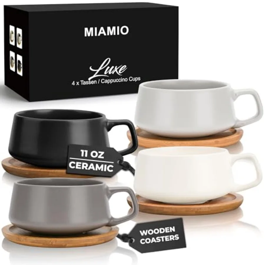 11 Oz., Set of 4 Ceramic Tea Cup and Saucer Bamboo/Tea Mug - Wide Cappuccino Cup, Coffee Cups Ceramic Mug for Cappuccino, Latte
11 Oz., Set of 4 Ceramic Tea Cup and Saucer Bamboo/Tea Mug - Wide Cappuccino Cup, Coffee Cups Ceramic Mug for Cappuccino, Latte