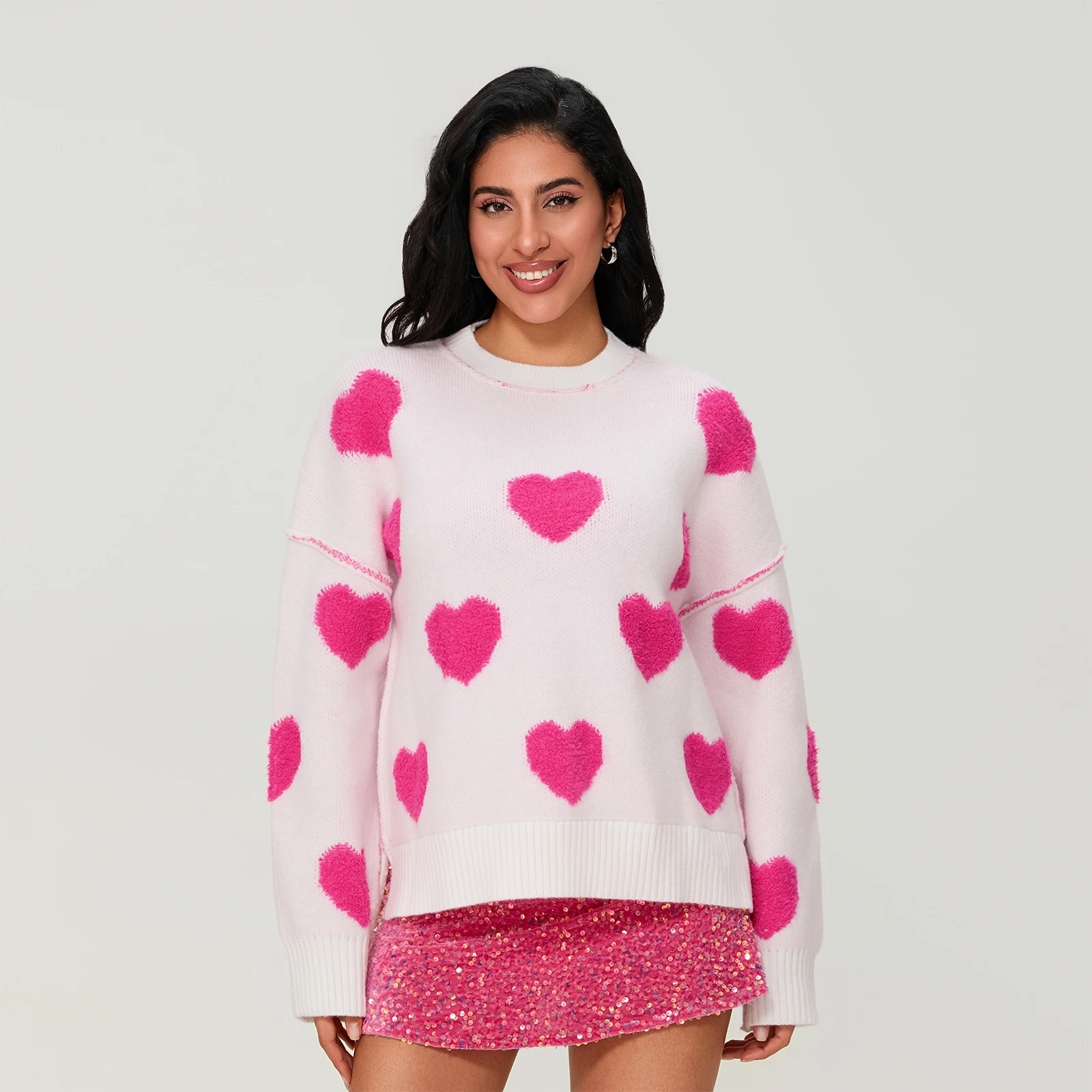 Women Spring Loose Fit Sweater Warm Stylish Love Heart Embroidery Crew Neck Long Sleeve Casual Knit Pullover Tops
Women Spring Loose Fit Sweater Warm Stylish Love Heart Embroidery Crew Neck Long Sleeve Casual Knit Pullover Tops