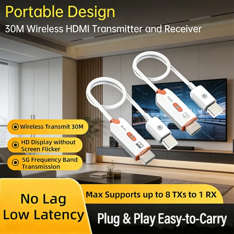 HDMI-Compatible Video Wireless Transmitter Receiver/Extender 30M Plug Play Transmit PC/Laptop/TV-Box to TV/Monitor/Projector
HDMI-Compatible Video Wireless Transmitter Receiver/Extender 30M Plug Play Transmit PC/Laptop/TV-Box to TV/Monitor/Projector