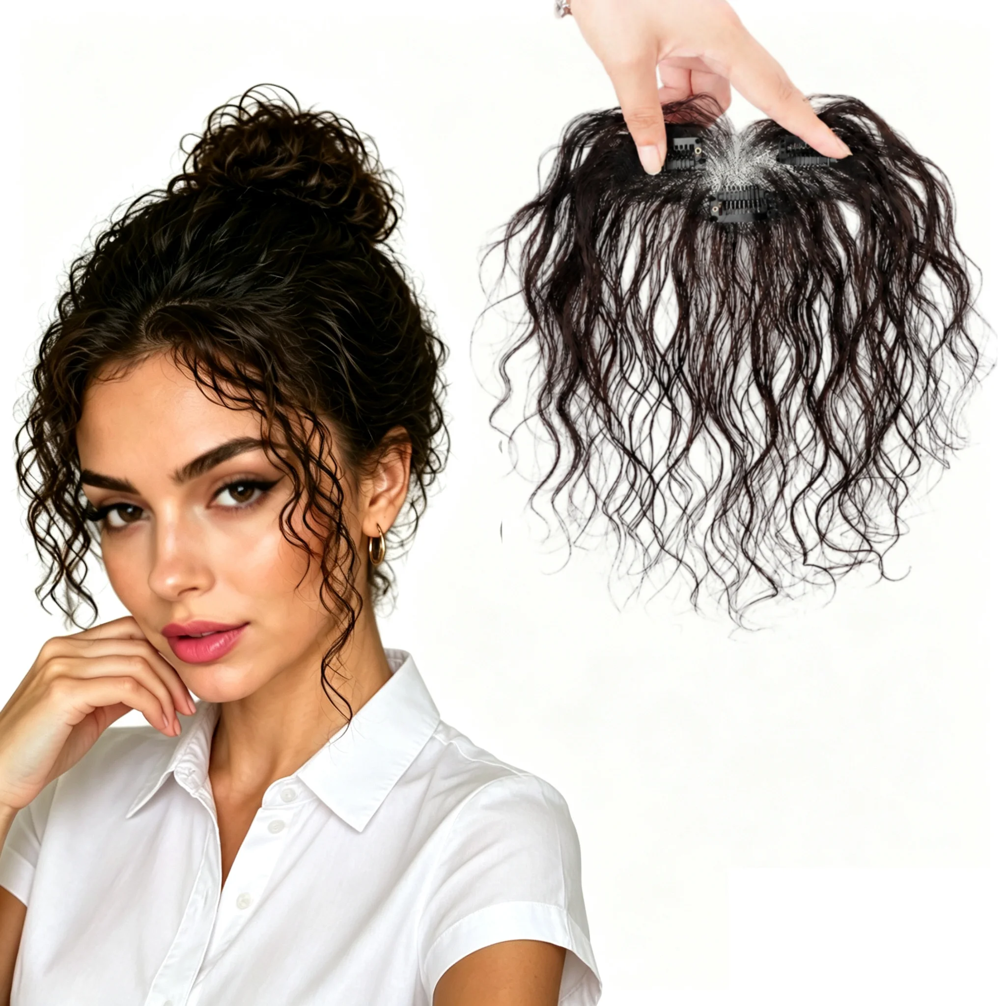 Curly Bangs Clip in Hair Toppers for Women 100% Human Hair Breathable Lace Natural Baby Hair Fringe Hairpieces for Thinning Hair
Curly Bangs Clip in Hair Toppers for Women 100% Human Hair Breathable Lace Natural Baby Hair Fringe Hairpieces for Thinning Hair