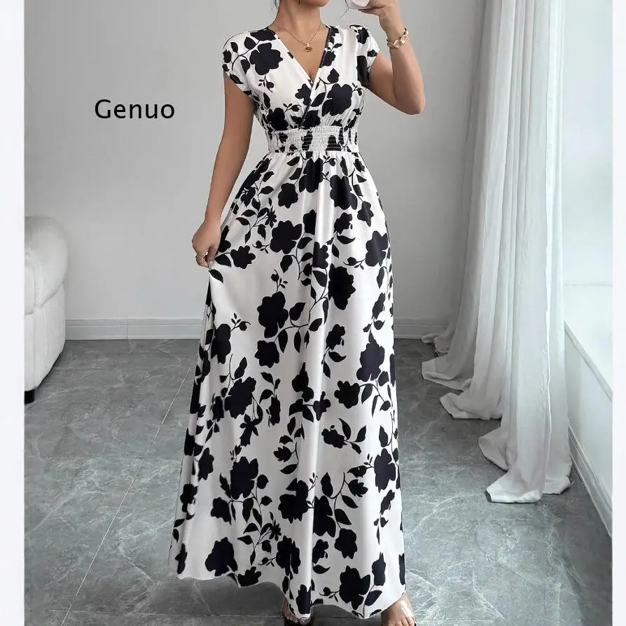 2026 Floral Print V-Neck Maxi Dress for Women Short Sleeve Waist-Cinched Long Dress for Evening
2026 Floral Print V-Neck Maxi Dress for Women Short Sleeve Waist-Cinched Long Dress for Evening