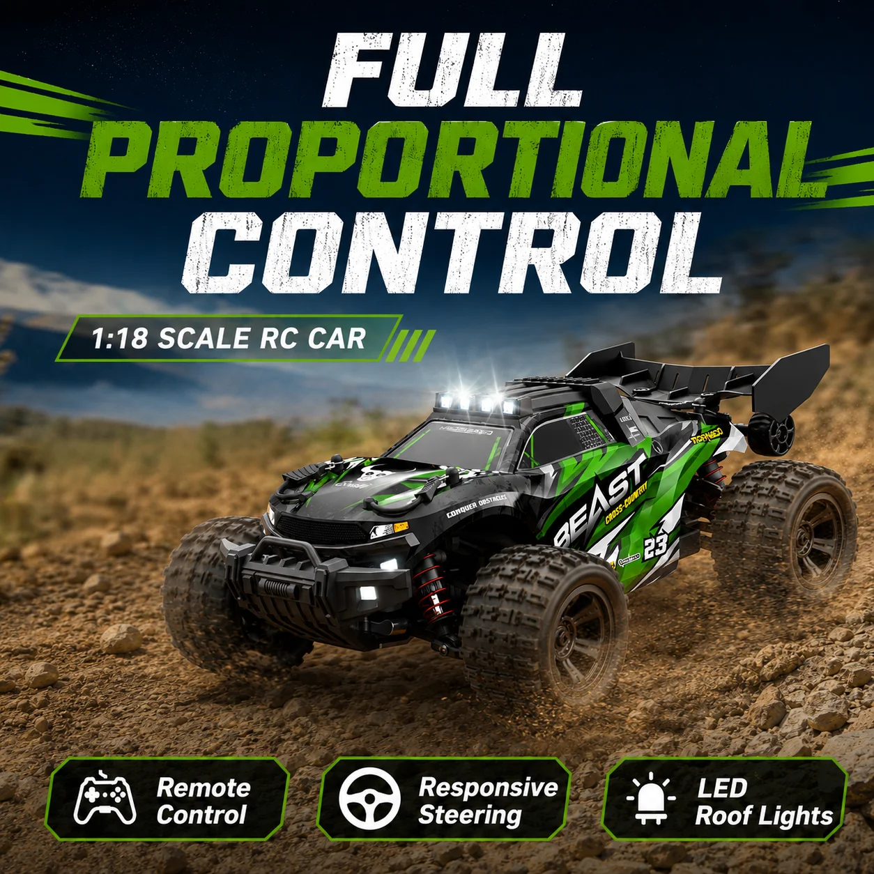 ZNLYRION 1:18 4WD RC Buggy Car 35KM/H High Speed Off Road RC Truck With Metal Chassis Head-up Wheel LED Headlight 2.4G Remote Control Hobby Toy Vehicle
ZNLYRION 1:18 4WD RC Buggy Car 35KM/H High Speed Off Road RC Truck With Metal Chassis Head-up Wheel LED Headlight 2.4G Remote Control Hobby Toy Vehicle