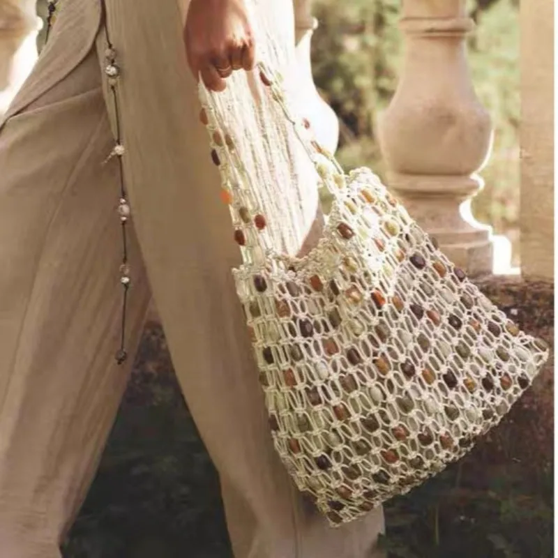Woven Bag Color Beading Beach Bags NEW Bohemian Rope Crochet Women Bag for Women Handmade Hollow Knitting Handbags and Purses
Woven Bag Color Beading Beach Bags NEW Bohemian Rope Crochet Women Bag for Women Handmade Hollow Knitting Handbags and Purses