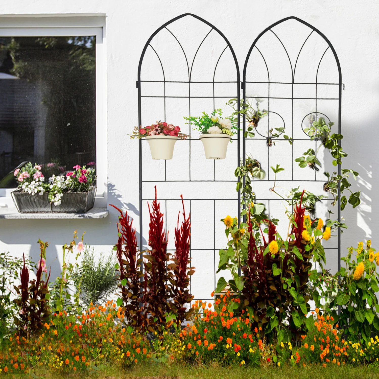 2 Pack Metal Garden Trellis 78.7" x 19.7" Rustproof Trellis for Climbing Plants Outdoor Flower Support Black
2 Pack Metal Garden Trellis 78.7" x 19.7" Rustproof Trellis for Climbing Plants Outdoor Flower Support Black