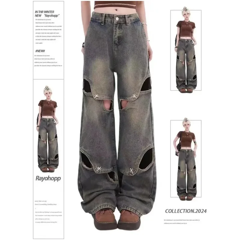 Blue Womens Jeans Hollow Out Design High Waist Straight Baggy Denim Pants American Fashion Y2K Female Wide Leg Denim Trouser
Blue Womens Jeans Hollow Out Design High Waist Straight Baggy Denim Pants American Fashion Y2K Female Wide Leg Denim Trouser