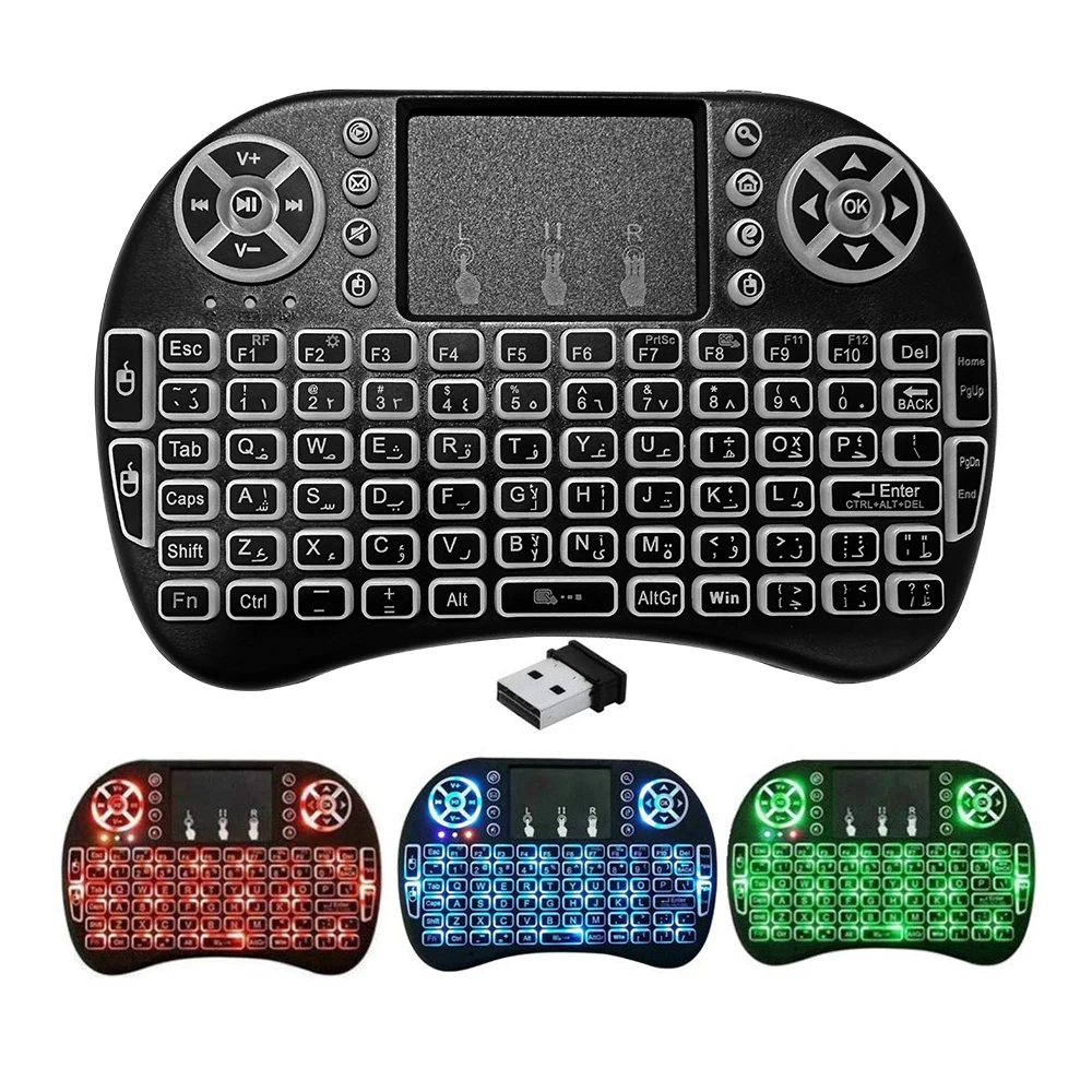 2.4G Wireless Mini Keyboard Backlit USB English Arabic Remote Control with Touchpad Handheld Keyboard for Android TV Box Laptop
2.4G Wireless Mini Keyboard Backlit USB English Arabic Remote Control with Touchpad Handheld Keyboard for Android TV Box Laptop