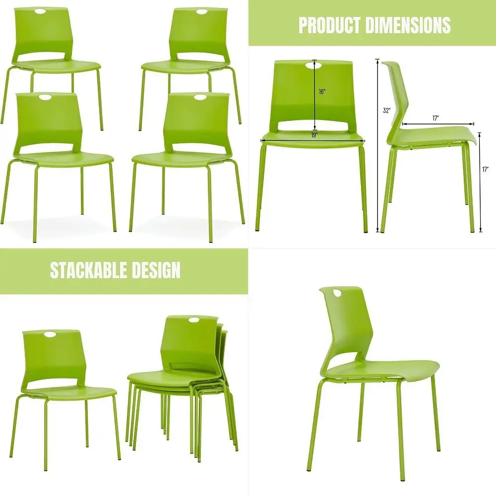 Chairs Set of 4, Office Waiting Room Chair Plastic Seat, Green Stacking Chairs with Sturdy Metal Legs, Guest Chair for Conferen
Chairs Set of 4, Office Waiting Room Chair Plastic Seat, Green Stacking Chairs with Sturdy Metal Legs, Guest Chair for Conferen