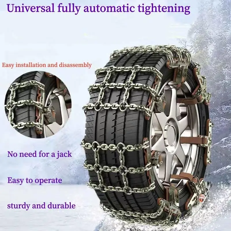 Auto-Tightening Snow Chains For Car Truck SUV – Reinforced Manganese Steel, 8 Pieces, 165-265mm Tire Width
Auto-Tightening Snow Chains For Car Truck SUV – Reinforced Manganese Steel, 8 Pieces, 165-265mm Tire Width