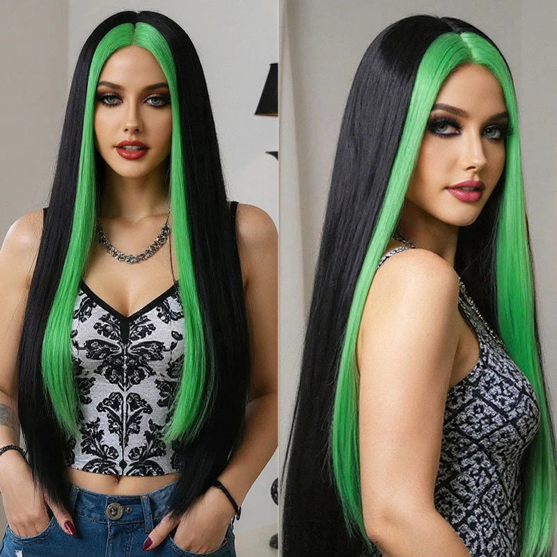 Halloween European and American style wig, dark green color block, fashionable middle-parted long straight hair, high-temperatur
Halloween European and American style wig, dark green color block, fashionable middle-parted long straight hair, high-temperatur