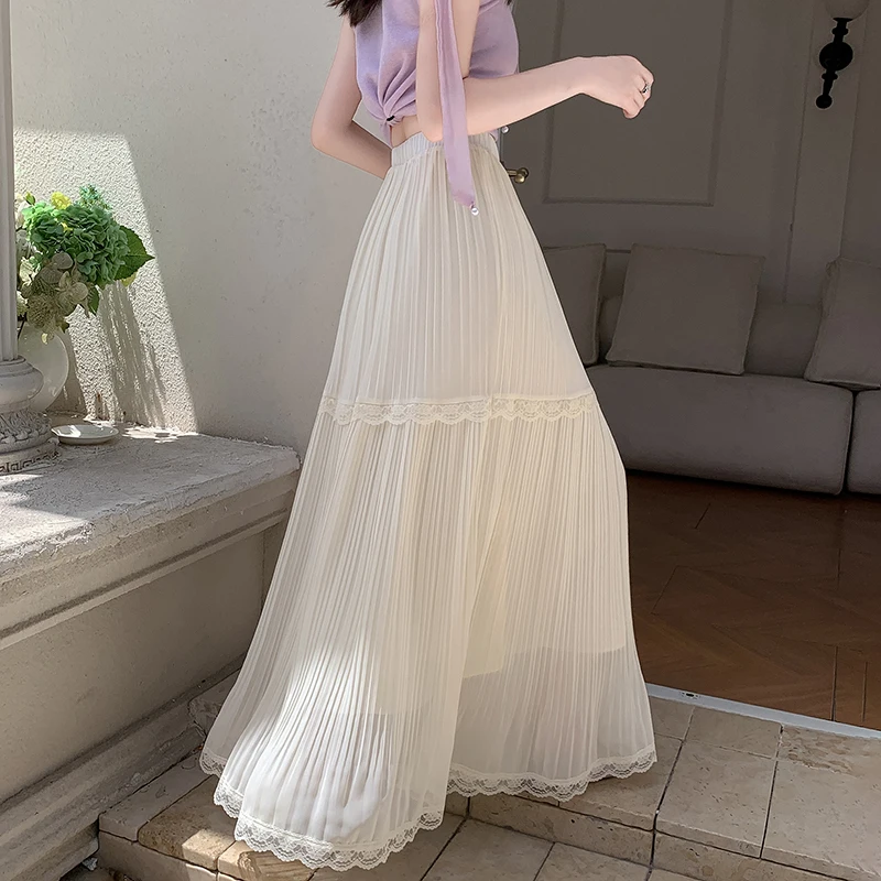 Новая летняя кружевная шифоновая плиссированная юбка трапециевидной формы с высокой талией, женская юбка-миди Dr из полиэфирного волокна, складки с расклешенным подолом, длинная... 
Новая летняя кружевная шифоновая плиссированная юбка трапециевидной формы с высокой талией, женская юбка-миди Dr из полиэфирного волокна, складки с расклешенным подолом, длинная...