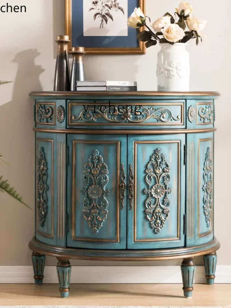 HYS living room entrance cabinet retro Chinese decorative cabinet semi-circular partition European side cabinet painted foyer
HYS living room entrance cabinet retro Chinese decorative cabinet semi-circular partition European side cabinet painted foyer