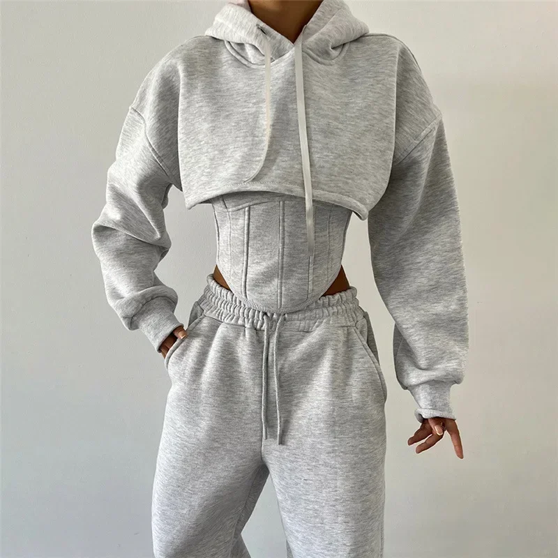 Lace Up Pants Sets Women Slim Solid Splice Tank Tops Woman Long Sleeve Short Hoodies and Pant Suits Women Outfits Winter 2025
Lace Up Pants Sets Women Slim Solid Splice Tank Tops Woman Long Sleeve Short Hoodies and Pant Suits Women Outfits Winter 2025