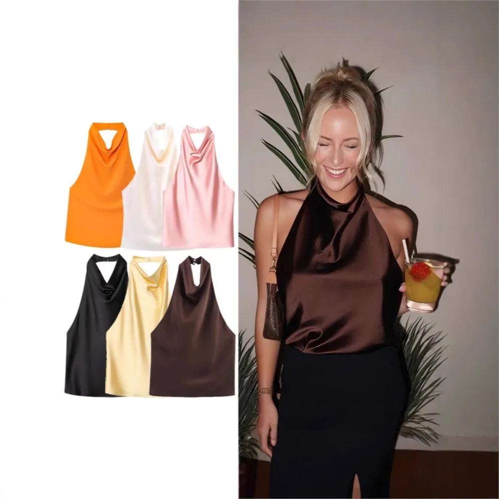 Temperament Blusas Elegant T Shirt Tees Ladies Camis Commuting Women's Clothing Solid Color Neck Halter Sleeveless Simple Style
Temperament Blusas Elegant T Shirt Tees Ladies Camis Commuting Women's Clothing Solid Color Neck Halter Sleeveless Simple Style