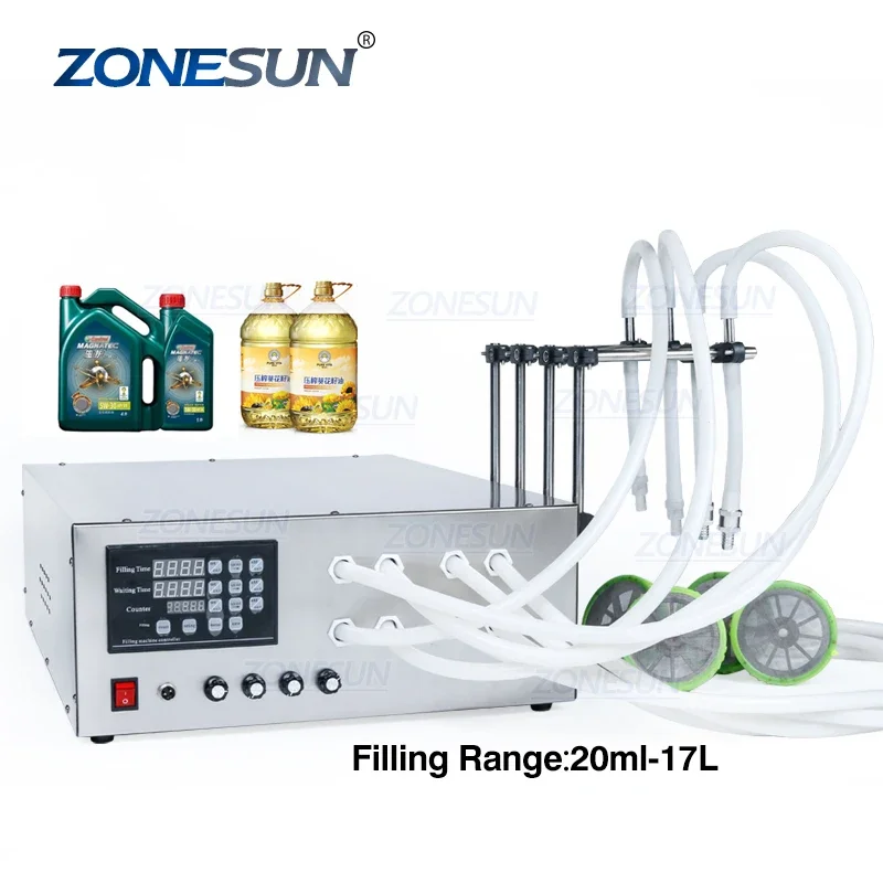 ZONESUN ZS-GFK17B4 17L 4Heads Cook Small Liquid Lubricant Olive Oil Bottle Filling Machine
ZONESUN ZS-GFK17B4 17L 4Heads Cook Small Liquid Lubricant Olive Oil Bottle Filling Machine