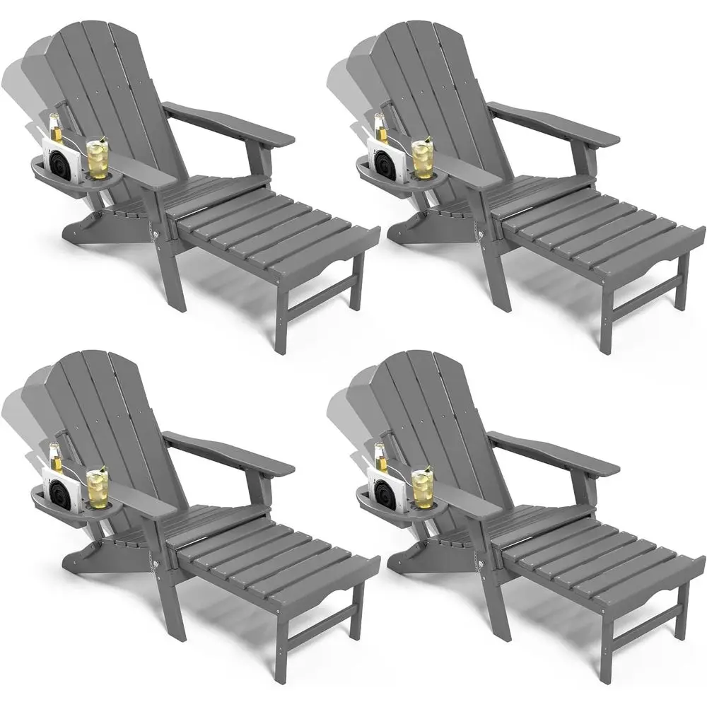 Set of 4 Weather-Resistant HDPE Adirondack Chairs with Retractable Ottomans and Cup Holders
Set of 4 Weather-Resistant HDPE Adirondack Chairs with Retractable Ottomans and Cup Holders