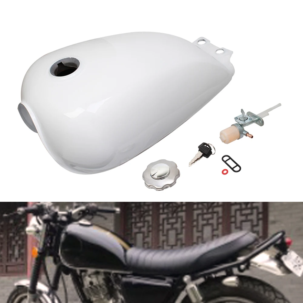 Universal Motorcycle White 9L 2.4 Gal Gas Fuel Tank Fit For Suzuki GN125 GN250 Cafe Racer All Model 
Universal Motorcycle White 9L 2.4 Gal Gas Fuel Tank Fit For Suzuki GN125 GN250 Cafe Racer All Model