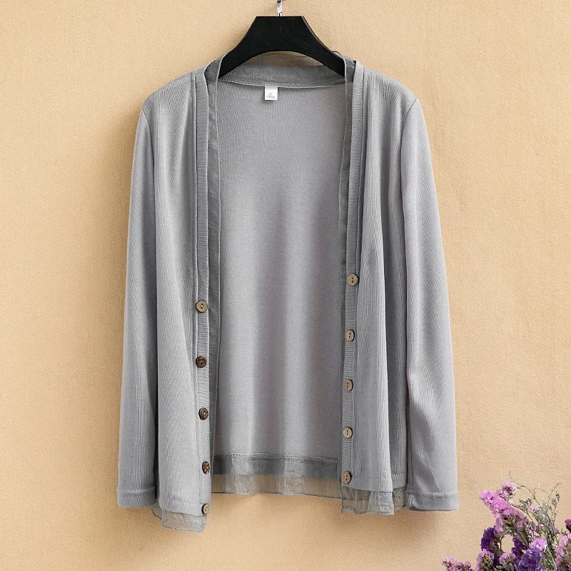 Summer Plus Size Thin Light Knitted Cardigan Women Summer Long Sleeve Top Chiffon Knitwear 3xl 4xl 5xl Girls Button Sweater Gray
Summer Plus Size Thin Light Knitted Cardigan Women Summer Long Sleeve Top Chiffon Knitwear 3xl 4xl 5xl Girls Button Sweater Gray