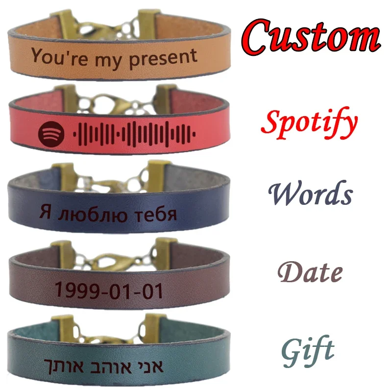 Vintage Leather Bracelet Custom Logo Letters Text Song Code Name Friend Birthday Commemorative Gift
Vintage Leather Bracelet Custom Logo Letters Text Song Code Name Friend Birthday Commemorative Gift