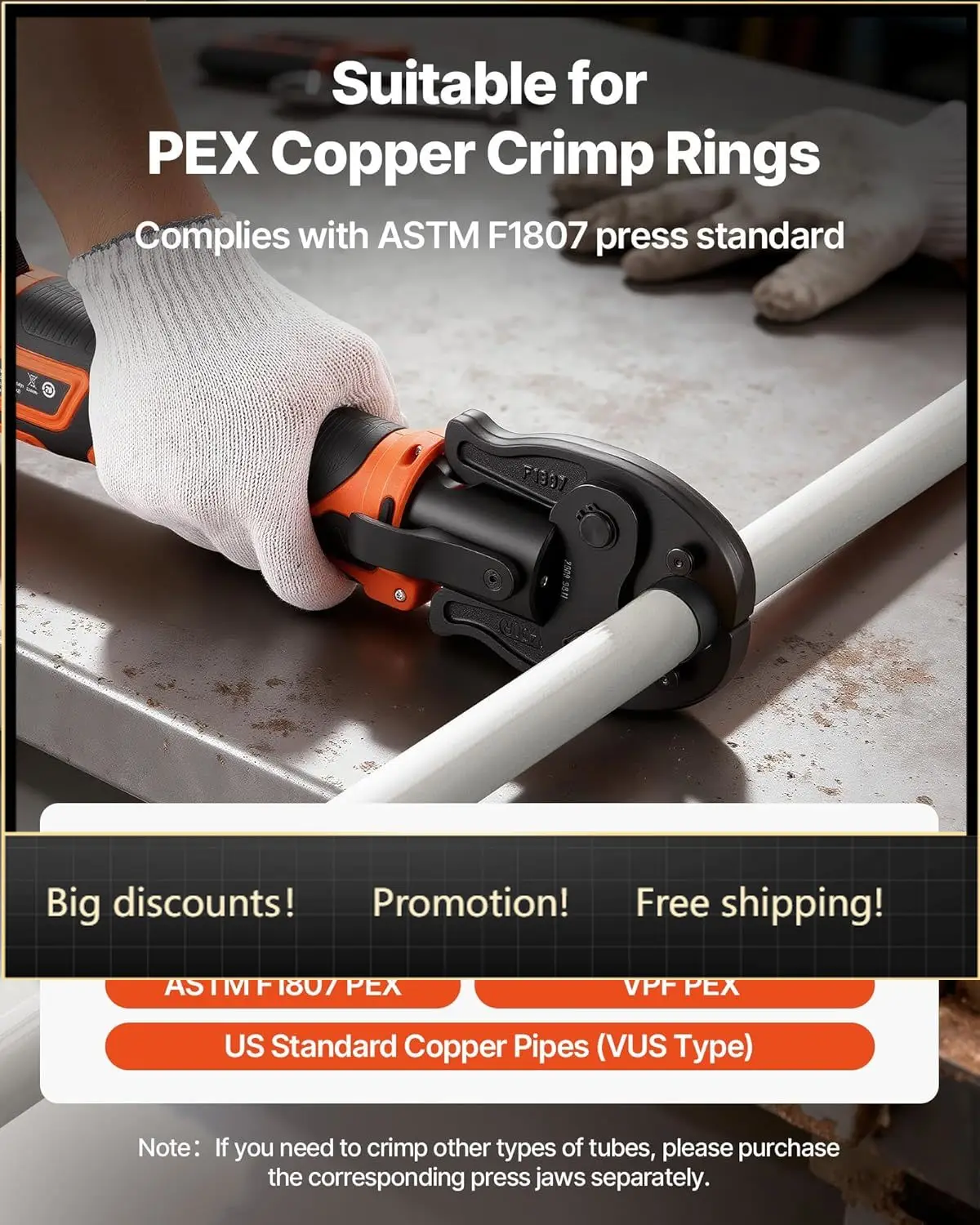 Cordless Mini Press Tool, 18V Electric Pipe Crimping Tool for 1/2", 3/4", 1" PEX Pipe Copper Rings, 24KN PEX Press Tool with 2pc
Cordless Mini Press Tool, 18V Electric Pipe Crimping Tool for 1/2", 3/4", 1" PEX Pipe Copper Rings, 24KN PEX Press Tool with 2pc