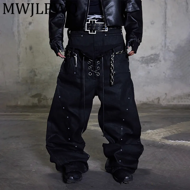 MWJLPWQ Niche Double Waist Drawstring Brushed Rivet Straight Jeans Men High Street Heavy Craft Wide Leg Floor-Length Pants 12416
MWJLPWQ Niche Double Waist Drawstring Brushed Rivet Straight Jeans Men High Street Heavy Craft Wide Leg Floor-Length Pants 12416
