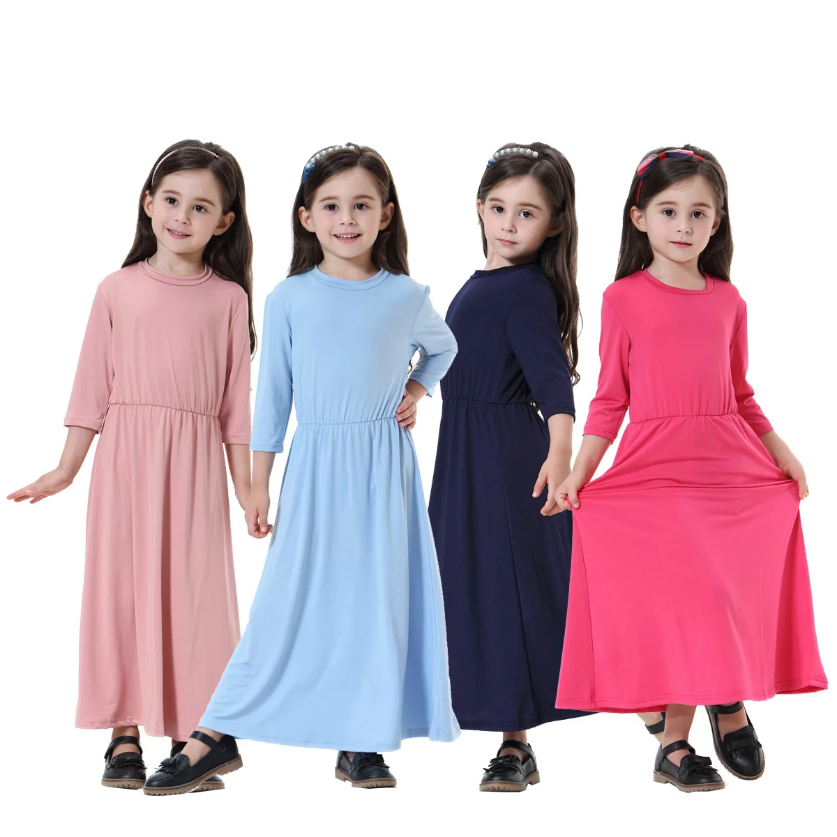 Middle East Girls Solid Color Dress, Spring and Summer New Fashion Round Neck Eight-sleeved Children's Highly Elastic Dress
Middle East Girls Solid Color Dress, Spring and Summer New Fashion Round Neck Eight-sleeved Children's Highly Elastic Dress