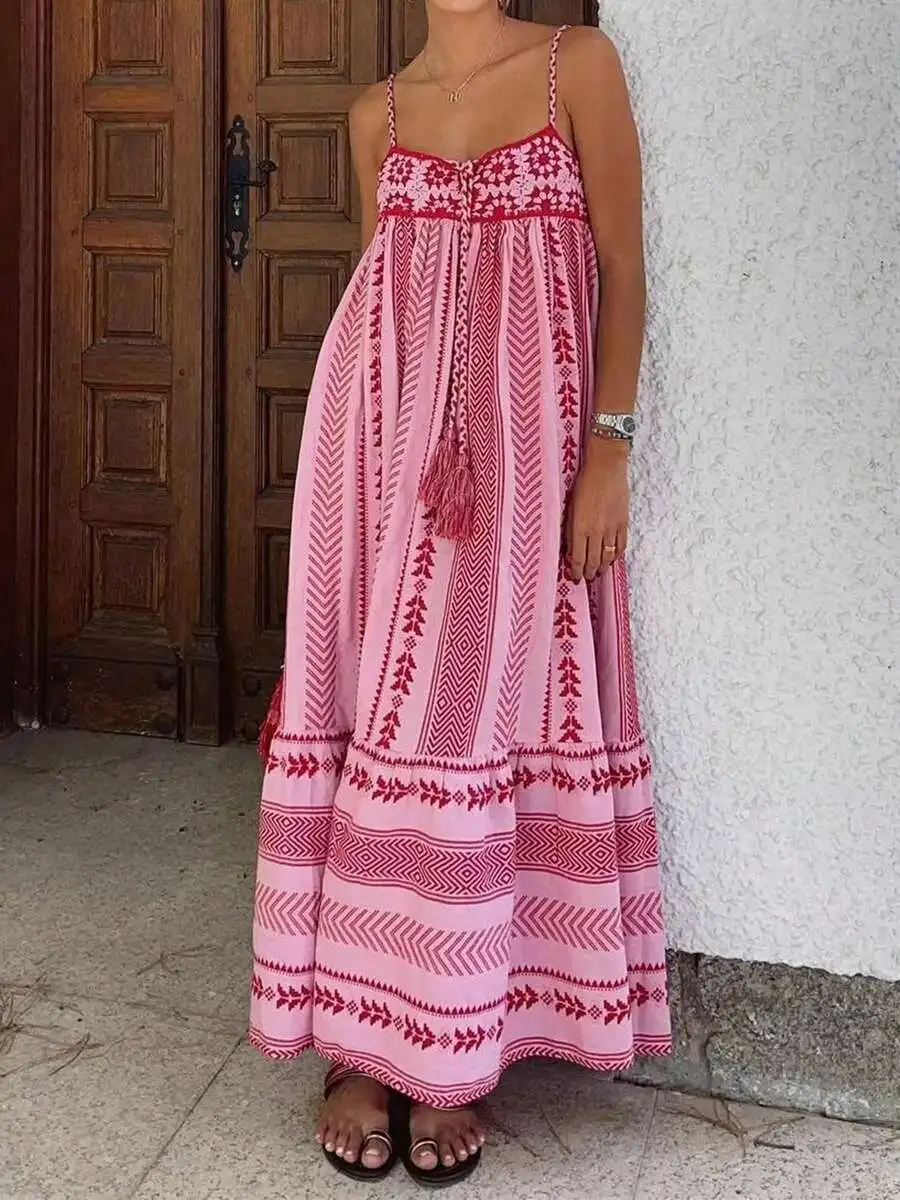 Women Spaghetti Strap Boho Maxi Dress With Tassel Geometric Print Summer Beach Vacation Flowy Dress
Women Spaghetti Strap Boho Maxi Dress With Tassel Geometric Print Summer Beach Vacation Flowy Dress
