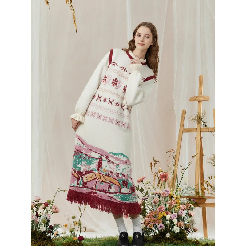Chuiyun Tassel Hem Fair Isle Sweater Skirt Dress
Chuiyun Tassel Hem Fair Isle Sweater Skirt Dress