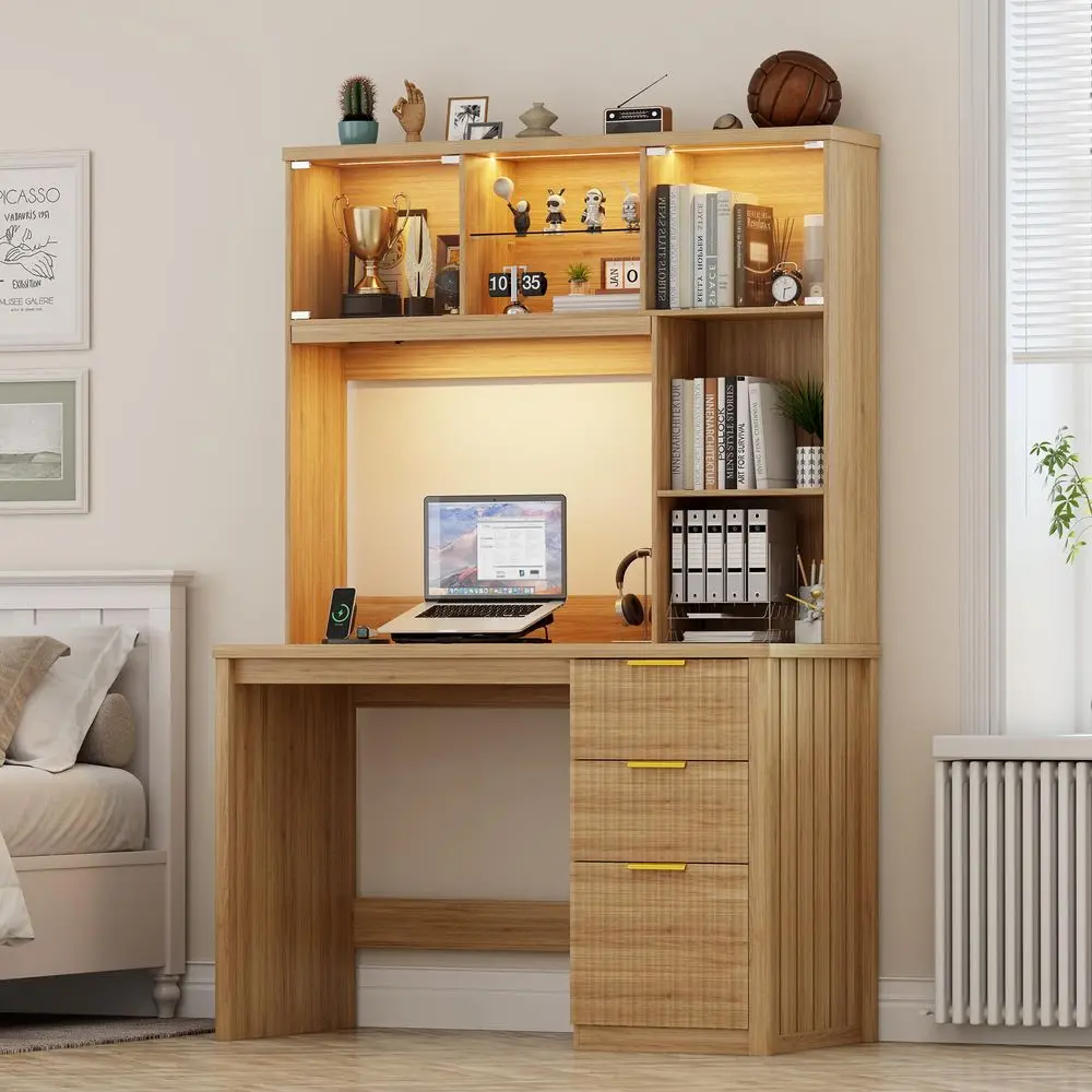 LED Study Desk with Hutch amp Storage Cabinet, 47 Home Office Desk with Outlet and 3 Color LED, Writing Desk for Bedroom, Compu
LED Study Desk with Hutch amp Storage Cabinet, 47 Home Office Desk with Outlet and 3 Color LED, Writing Desk for Bedroom, Compu