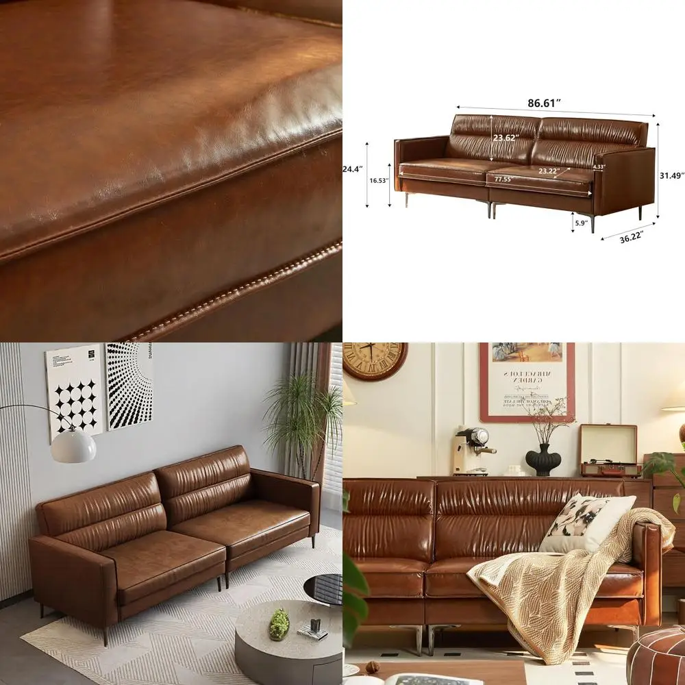 3-Seater Vintage Leather Sofa with Removable Backrest and Cushions, Ideal for Lounge, Office, Living Room, Bedroom, Brown, 86.61
3-Seater Vintage Leather Sofa with Removable Backrest and Cushions, Ideal for Lounge, Office, Living Room, Bedroom, Brown, 86.61