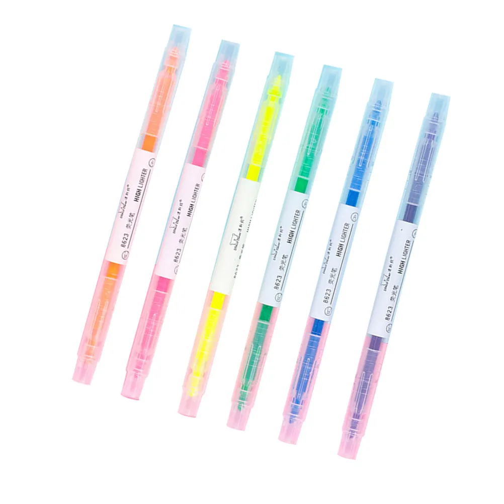 6Pcs Double-End Highlighter Fluorescent Pens Vivid Candy Colors Quick Dry Smooth Lines School Stationery Marker Pen
6Pcs Double-End Highlighter Fluorescent Pens Vivid Candy Colors Quick Dry Smooth Lines School Stationery Marker Pen