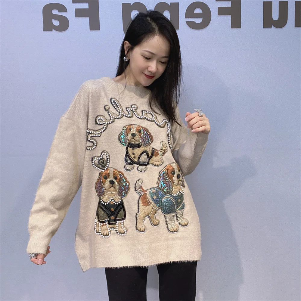 Новинка 2023 года, осенне-зимний базовый свитер, топ с блестками, мультяшный бисер, свободные пуловеры с длинными рукавами, повседневные вязаные джемперы
Новинка 2023 года, осенне-зимний базовый свитер, топ с блестками, мультяшный бисер, свободные пуловеры с длинными рукавами, повседневные вязаные джемперы