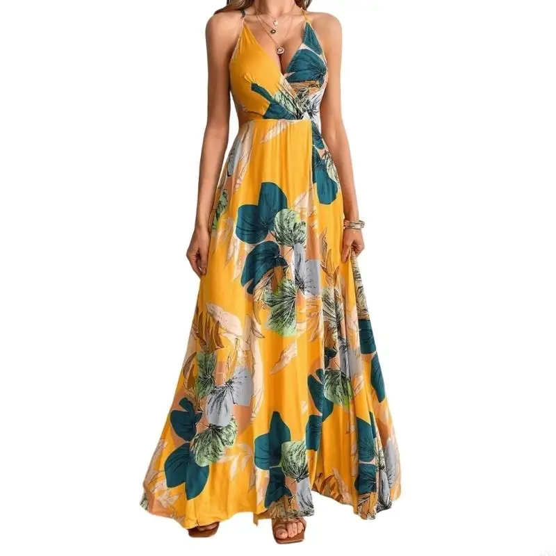 Women's long dress, Bohemian floral print V-neck long dress
Women's long dress, Bohemian floral print V-neck long dress