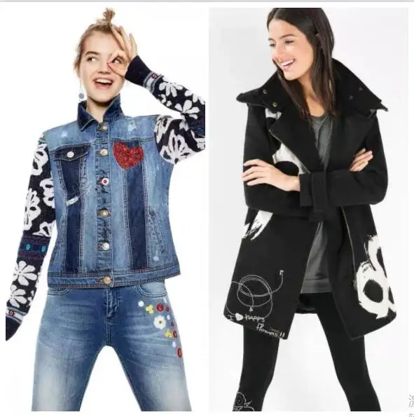 Foreign trade Spanish women's jacket denim patchwork knitted sleeve short style jacket embroidered print
Foreign trade Spanish women's jacket denim patchwork knitted sleeve short style jacket embroidered print