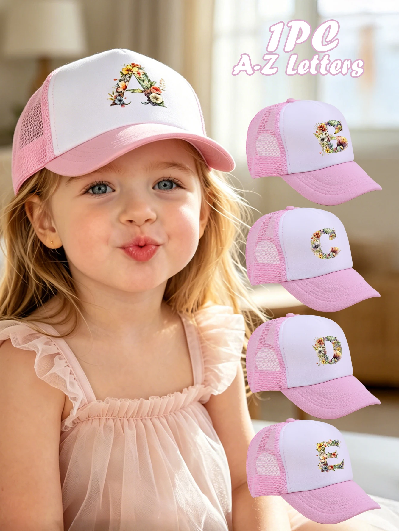 1pc pink baby hat , Baseball Cap with A-Z letter Colorful Floral- Breathable Sun Hat for Boys and Girls Ages 3-8Y, for Spring/
1pc pink baby hat , Baseball Cap with A-Z letter Colorful Floral- Breathable Sun Hat for Boys and Girls Ages 3-8Y, for Spring/