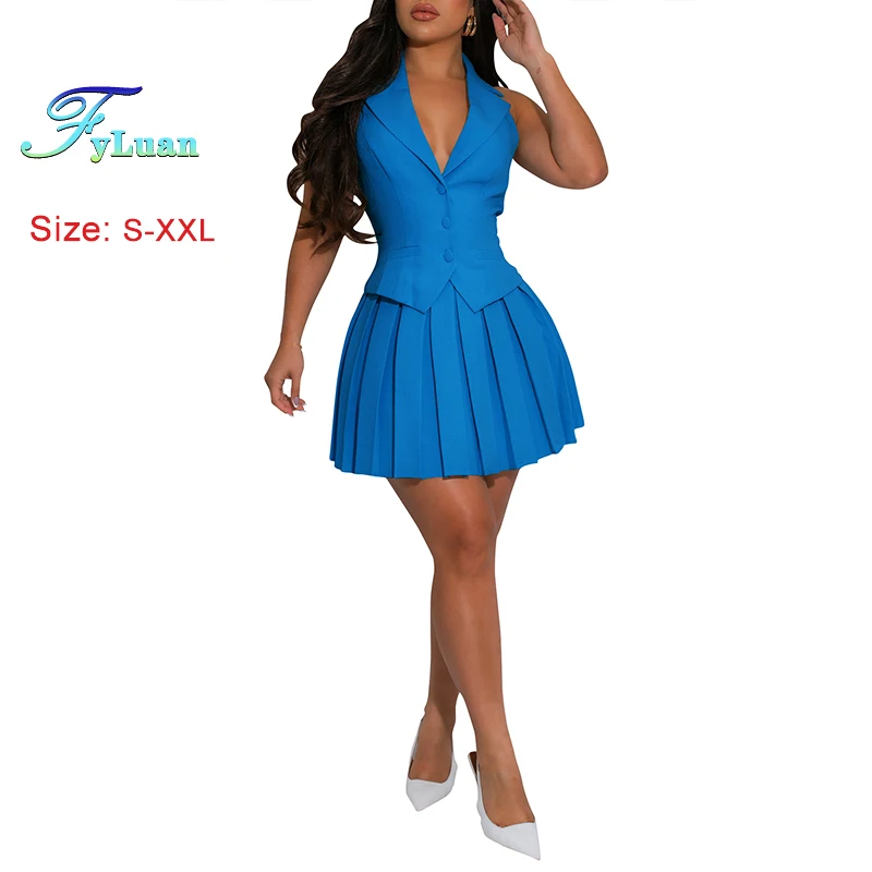 Elegant Women Skirt Sets Sleeveless Turn Down Collar Vest And Pleated Mini Skirt Two-Piece Set Lady Evening Night Party Dresses
Elegant Women Skirt Sets Sleeveless Turn Down Collar Vest And Pleated Mini Skirt Two-Piece Set Lady Evening Night Party Dresses