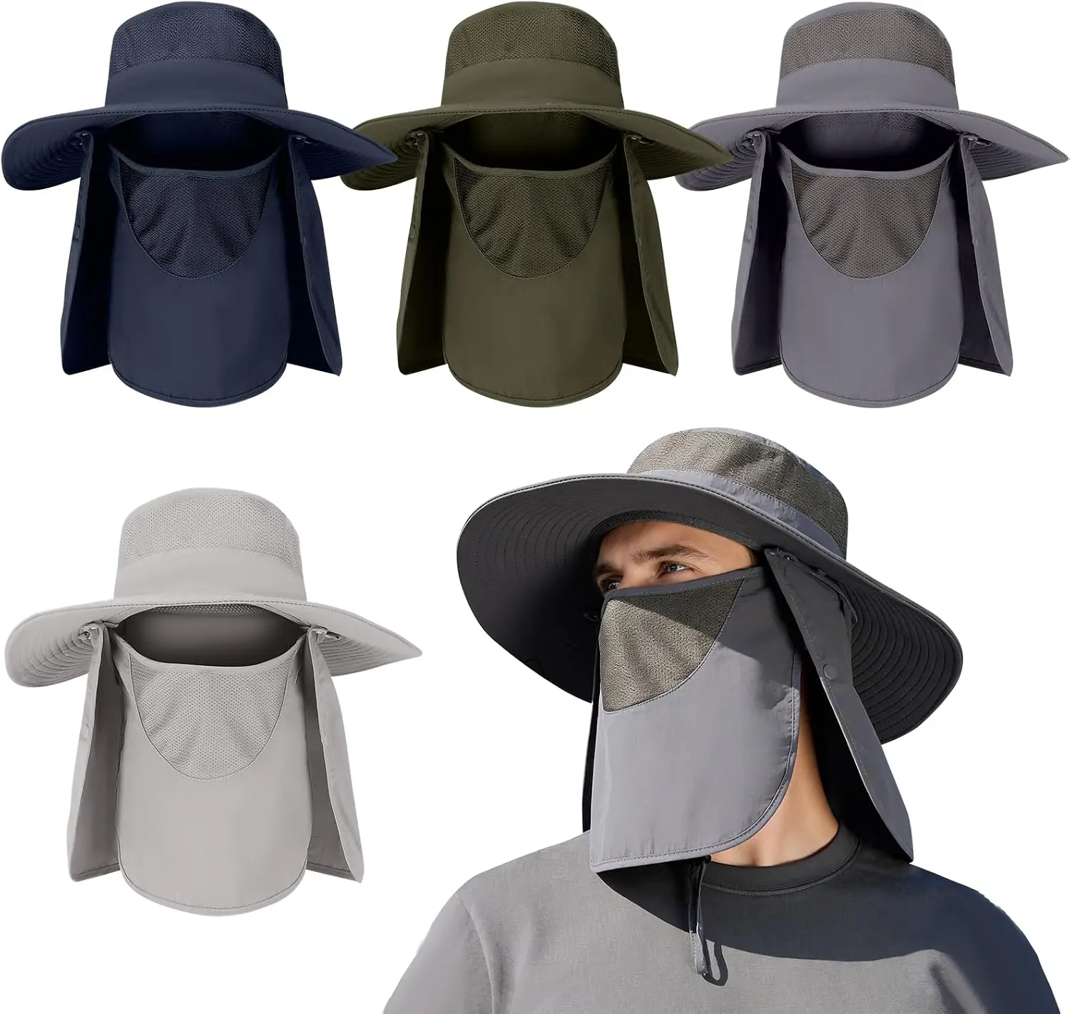 Unisex 4 Pack Outdoor Sun Protection Bucket Hat UPF 50+ Wide Brim With Detachable Adjustable Neck Flap Windproof Lightweight Hat For Fishing Camping Beach Gardening
Unisex 4 Pack Outdoor Sun Protection Bucket Hat UPF 50+ Wide Brim With Detachable Adjustable Neck Flap Windproof Lightweight Hat For Fishing Camping Beach Gardening