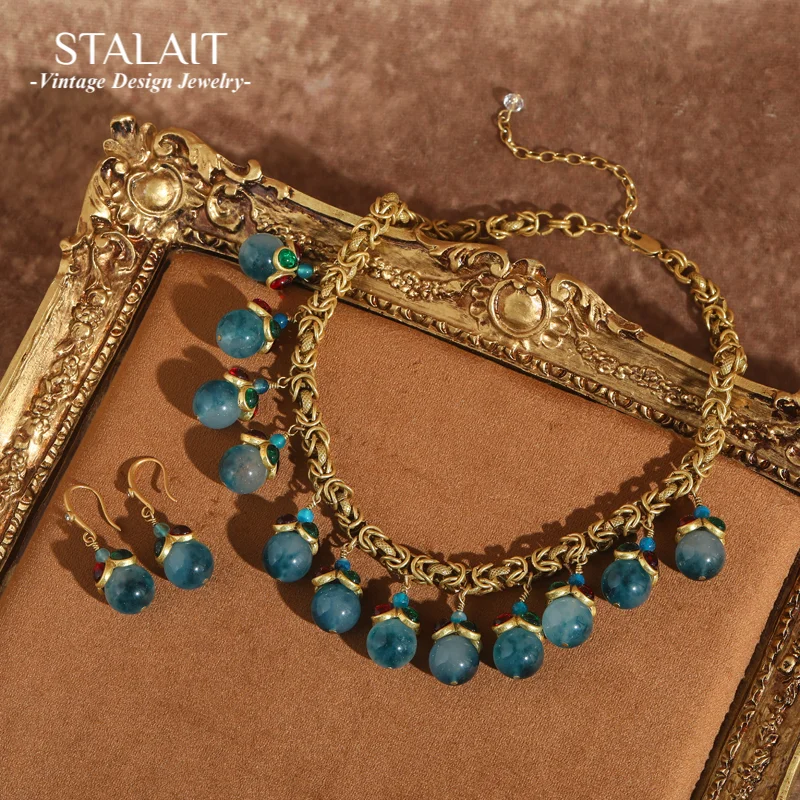 Retro Blue Jewelry Sets Glass Bulb Beaded Charm Necklace For Woman Rhinestones Vintage Gold Color Gifts Party Wedding 2025 Suit
Retro Blue Jewelry Sets Glass Bulb Beaded Charm Necklace For Woman Rhinestones Vintage Gold Color Gifts Party Wedding 2025 Suit