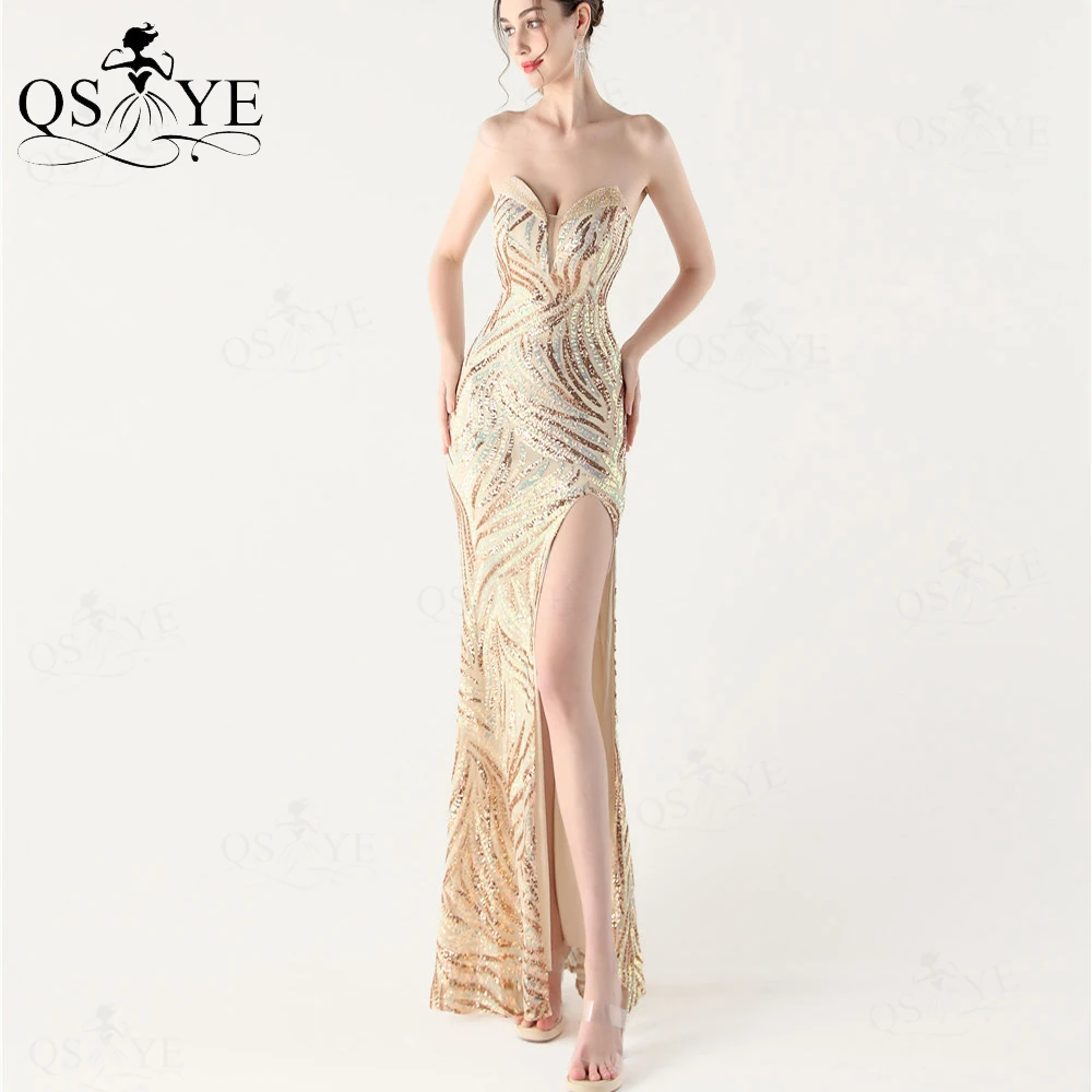 Crystal Edge Gold Mermaid Evening Dresses Sequin Spiral Lace Golden Formal Dress Slit Backless Fit Women Prom Dress 2025
Crystal Edge Gold Mermaid Evening Dresses Sequin Spiral Lace Golden Formal Dress Slit Backless Fit Women Prom Dress 2025