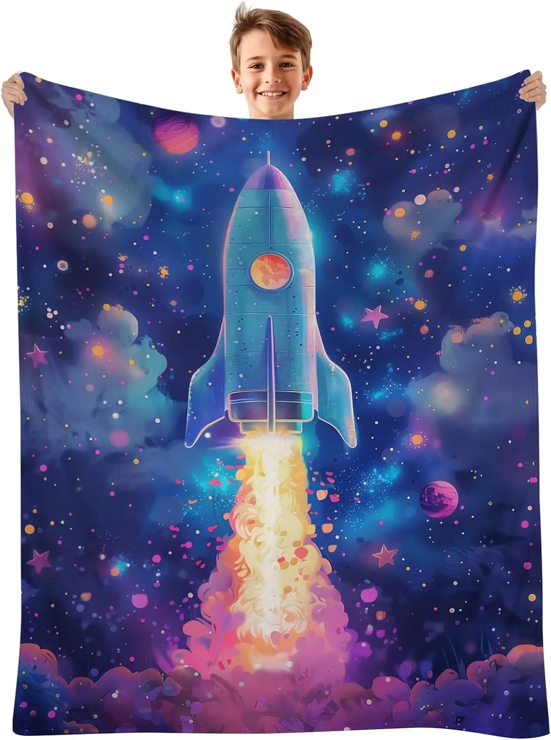 Space Fleece Flannel Blanket for Kids, Blue Rocket Stars Planet Themed Bedding, Warm Cozy Plush Blankets and Throws for Bed Sofa
Space Fleece Flannel Blanket for Kids, Blue Rocket Stars Planet Themed Bedding, Warm Cozy Plush Blankets and Throws for Bed Sofa