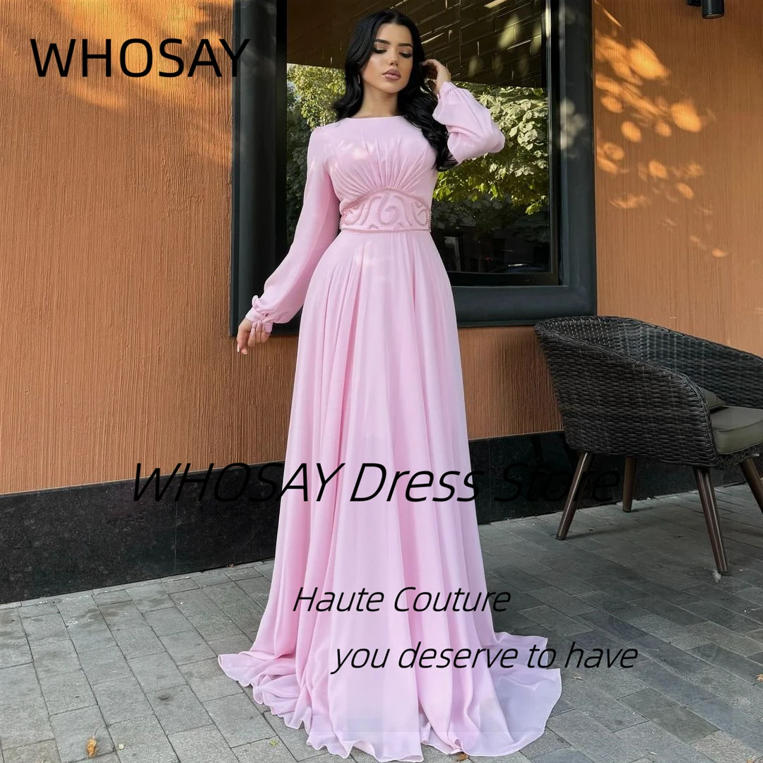 WHOSAY Bespoke A Line Pink Prom Dresses Beading Sash Long Sleeves Evening Gown Zipper Back Wedding Party Women Wear Formal Dress
WHOSAY Bespoke A Line Pink Prom Dresses Beading Sash Long Sleeves Evening Gown Zipper Back Wedding Party Women Wear Formal Dress