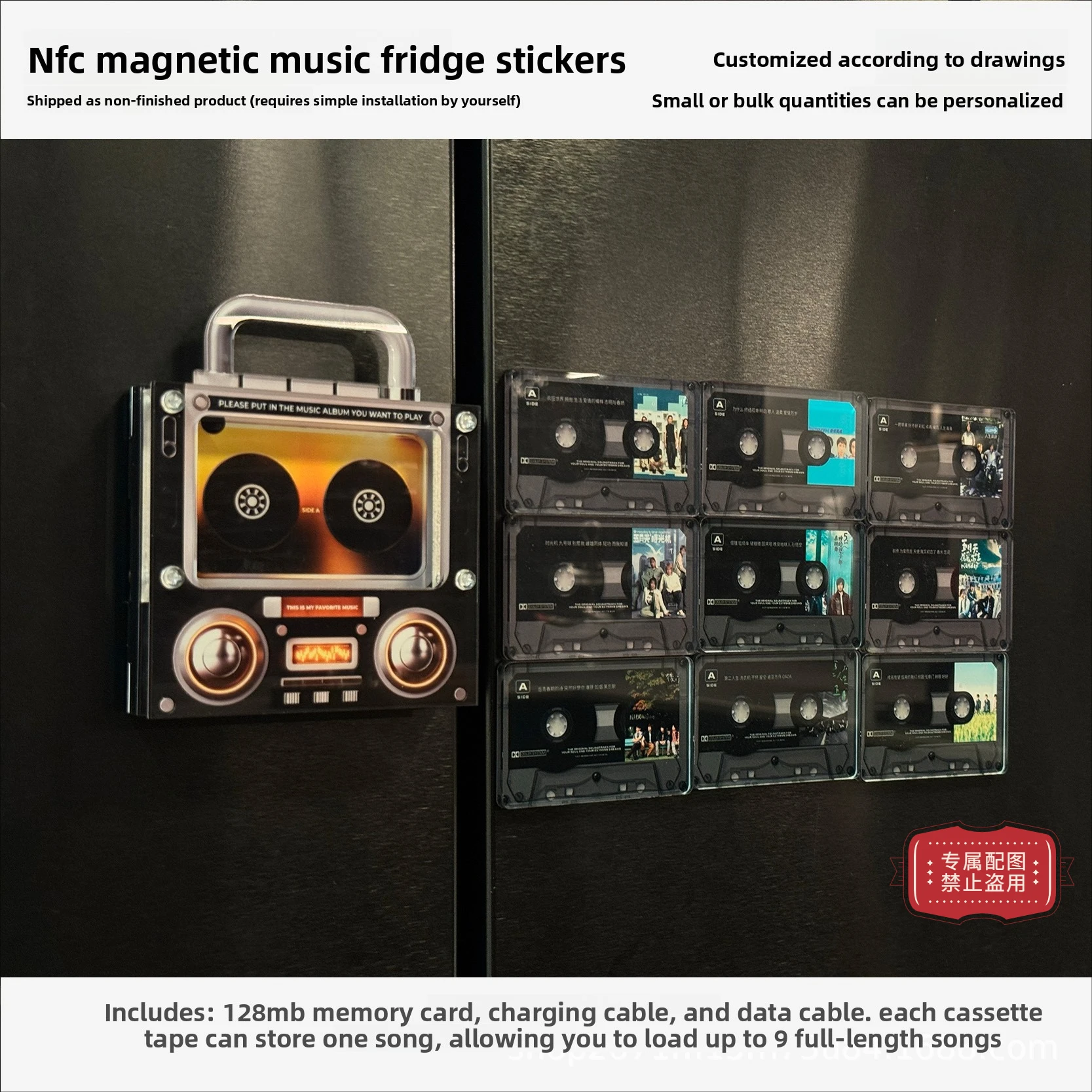 NFC tape shape music magnetic refrigerator magnet NFC sensor automatically plays songs acrylic ornaments make life full of fun
NFC tape shape music magnetic refrigerator magnet NFC sensor automatically plays songs acrylic ornaments make life full of fun