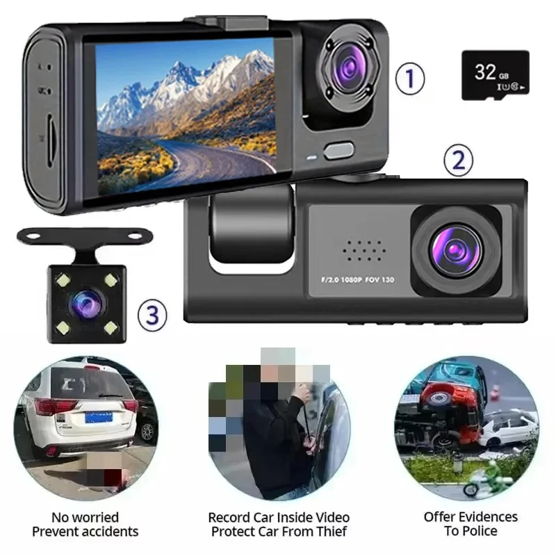 Dash Cam W/ IR Night Vision Loop Recording & 2" IPS Screen 1080P 3 Camera , DVR recorder, video recorder, Vehicle DVR
Dash Cam W/ IR Night Vision Loop Recording & 2" IPS Screen 1080P 3 Camera , DVR recorder, video recorder, Vehicle DVR
